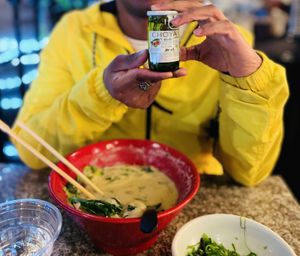 Veggie Ramen and Choya.  at Craft Ramen in Santa Barbara