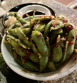 SPICY EDAMAME (WOK WITH GARLIC)  at Craft Ramen in Santa Barbara