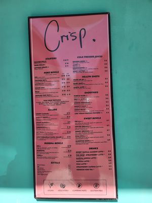 Menu at Crisp in Roatan