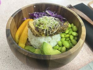 Smaller size poke bowl at $10  at Crisp in Roatan