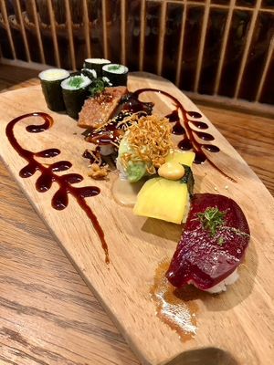 Nigiri platter (good) at WAKI WAKI Veggie Sushi in Bangkok
