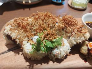 Naked samurai at WAKI WAKI Veggie Sushi in Bangkok