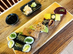 Nigiri plate at WAKI WAKI Veggie Sushi in Bangkok