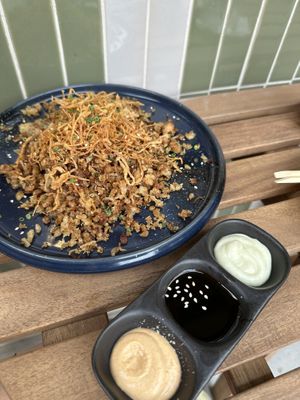 I forgot the name of the dish but I didn’t like it it was really fatty  at WAKI WAKI Veggie Sushi in Bangkok