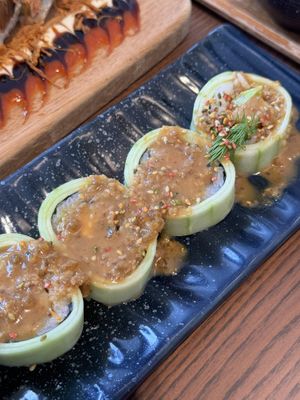 Rolled cucumberr  at WAKI WAKI Veggie Sushi in Bangkok