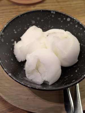 Yuzu sorbet at WAKI WAKI Veggie Sushi in Bangkok