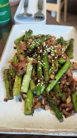 Vegan Butter asparagus Jan25 at WAKI WAKI Veggie Sushi in Bangkok