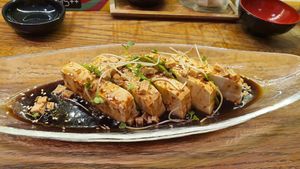 Silken tofu sashimi at WAKI WAKI Veggie Sushi in Bangkok