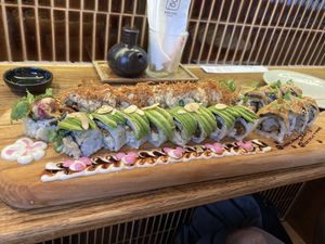 Three different kinds of sushi   at WAKI WAKI Veggie Sushi in Bangkok