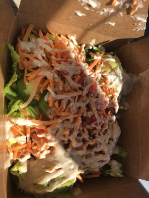 Fully raw salad - nacho sauce, lettuce, tomato, guacamole, pico de galo, carrots, jalapeños   at Green Street Eatery in Levittown