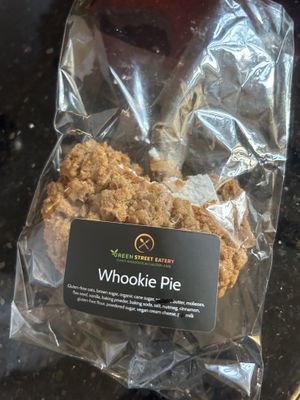 Partly eaten oatmeal cream pie dessert   at Green Street Eatery in Levittown