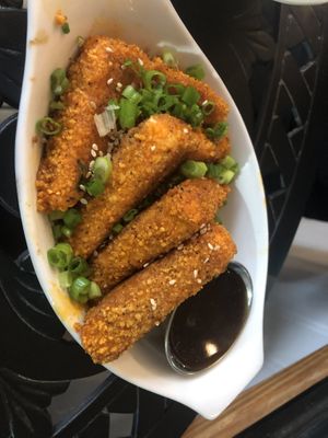 Tofu bites, sauce on the side, with sesame seeds and ginger   at Green Street Eatery in Levittown