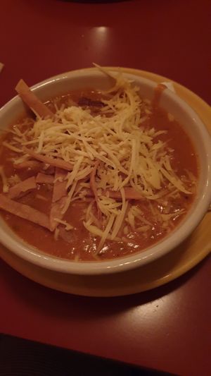 Tortilla soup with vegan cheese at Swinger's Diner in Los Angeles