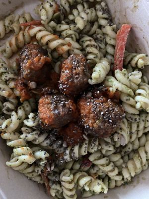 Customised “comfort delgrow” with pesto instead of cheese sauce at Ahimsa Sanctuary in Central Singapore