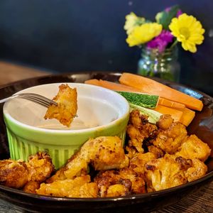 Vegan Buffalo Cauliflower Pops at Ahimsa Sanctuary in Central Singapore