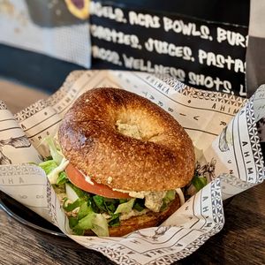 Vegan Fishy Business Bagel at Ahimsa Sanctuary in Central Singapore