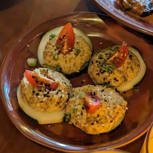 Vegan private event - Chickpea tuna cucumber bites at Ahimsa Sanctuary in Central Singapore