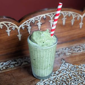 Vegan Pump It Up Smoothie of the Month for Aug 2024 (40% of sales goes to Love Aid SG, helping to sponsor orphans and support the running of kitchens in Gaza) at Ahimsa Sanctuary in Central Singapore