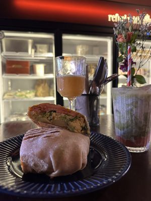 Breakfast burrito w scrambled tofu   at Ahimsa Sanctuary in Central Singapore