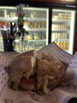 “Tuna” bagel   at Ahimsa Sanctuary in Central Singapore