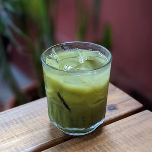 Vegan Cold-Pressed Matcha Ginger Lemonade at Ahimsa Sanctuary in Central Singapore