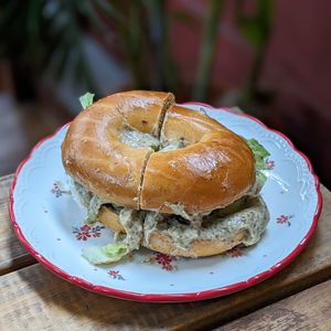Vegan Fishy Business Bagel at Ahimsa Sanctuary in Central Singapore