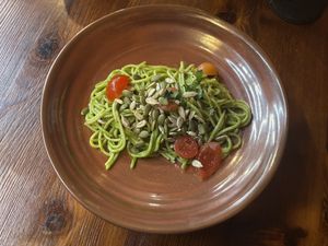 Spaghetti pesto genovese   at Ahimsa Sanctuary in Central Singapore
