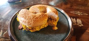 Egg, Bacon and Cheese Bagel at Ahimsa Sanctuary in Central Singapore