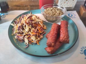 Vegan mici, bean paste and krautsalat at Cafeneaua Nației in Ploiesti