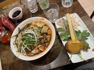 Spicy green with extra 3 mushrooms  at Pho in Lincoln