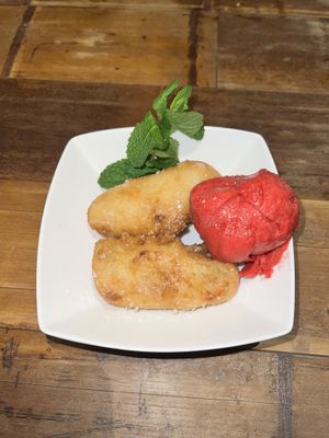 Crispy banana and raspberry sorbet   at Pho in Lincoln