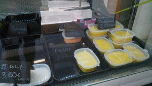 Cheese and humus at Farmers Veggies Butchers in Barcelona