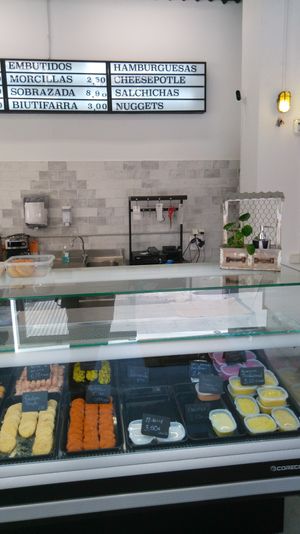 Counter at Farmers Veggies Butchers in Barcelona