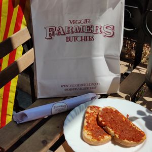 Sobrasada on some bread that I put on. at Farmers Veggies Butchers in Barcelona