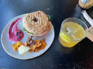 Vegan bagel and lemonade   at WE Sustainability Café in A Coruna