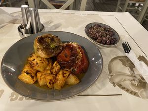 Stuffed vegetables with rice  at The Big Bad Wolf in Skiathos