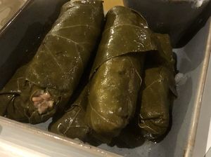 Vine leaves (marked as vegan but served with tzatziki)  at The Big Bad Wolf in Skiathos