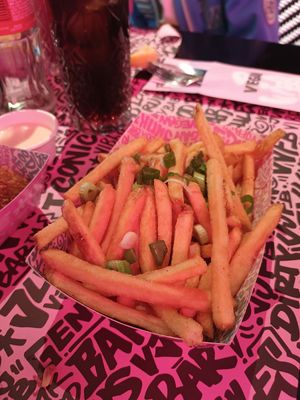 French fries and onion mix at Vegan Junk Food Bar - Cologne in Cologne