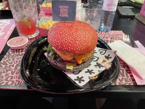 Single burger with onions.  at Vegan Junk Food Bar - Cologne in Cologne