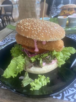 The fried cod burger  at Vegan Junk Food Bar - Cologne in Cologne