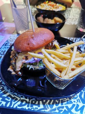 Ribs Burger and Fries at Vegan Junk Food Bar - Cologne in Cologne