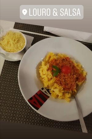 Vegan Bolognese and vegan cheese on the side at Louro & Salsa in Albufeira