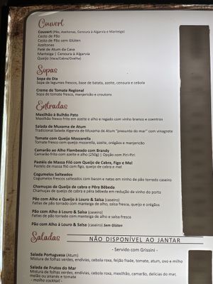Portuguese menu  at Louro & Salsa in Albufeira