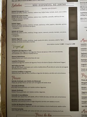 Portuguese menu  at Louro & Salsa in Albufeira
