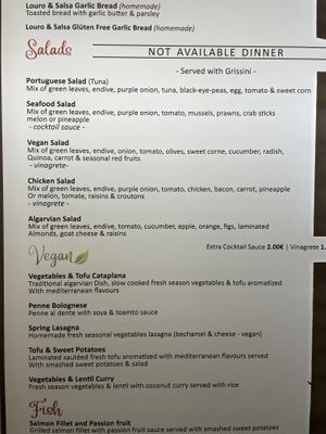 English menu  at Louro & Salsa in Albufeira