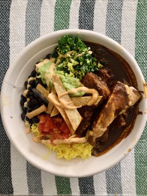 Yucatan Mayan bowl - delicious tofu, rice, beans, and kale covered in a mole sauce.  at Plant Junkie - Vanderbilt in New York City