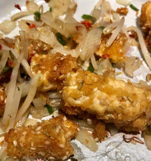 Salt and pepper tofu  at Bean Vegetarian & Vegan Cafe in Blackburn