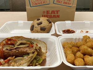 Gangster sandwich, tots and cookie  at Plant Junkie Chicago in Chicago