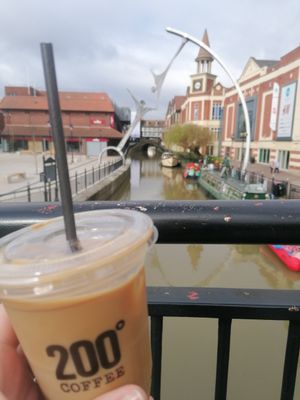 Iced latte with oat milk at 200 Degrees Coffee in Lincoln