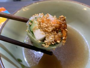 Filling of the spring roll  at The Kind Bowl - Northpoint City in North Singapore